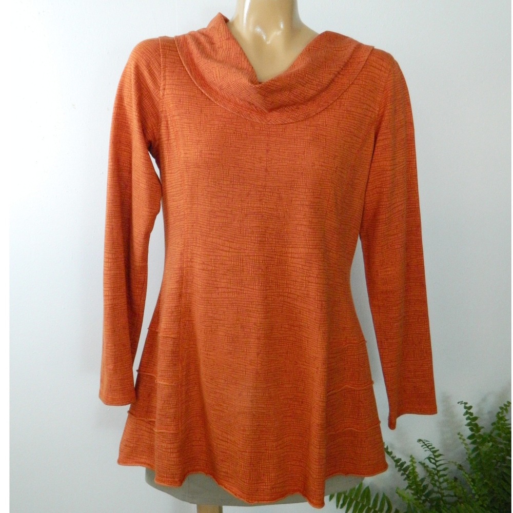 CMC Color Me Cotton Cowl Neck Tunic Women XS Orange Textured Long Sleeve USA